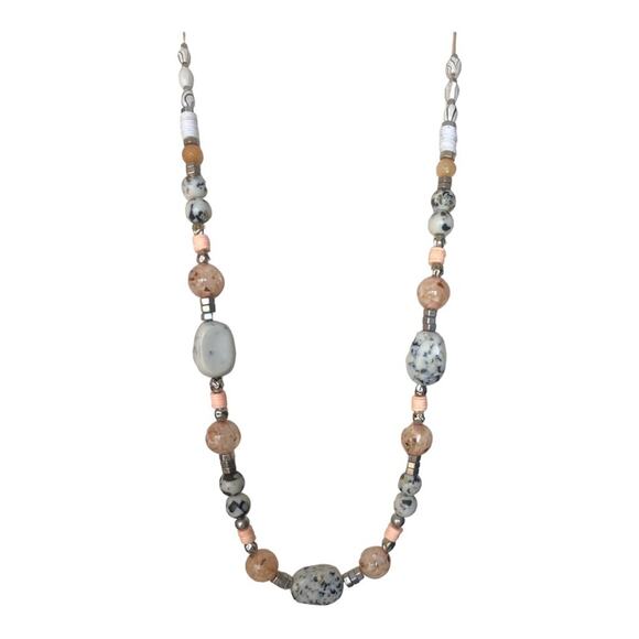 Linda For Chicos Neutral Speckled Multi Shape Beaded Single Strand Necklace - Picture 11 of 11